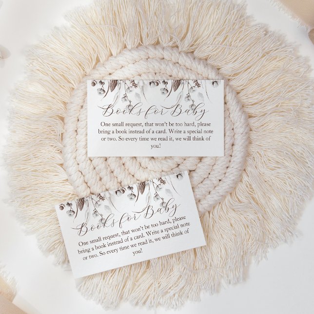 Cartão De Informações Woodland Winter Floral Books Request Chá de fralda (Criador carregado)