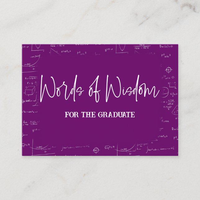Cartão De Informações Words of Wisdom Purple Math Graduation Advise (Frente)
