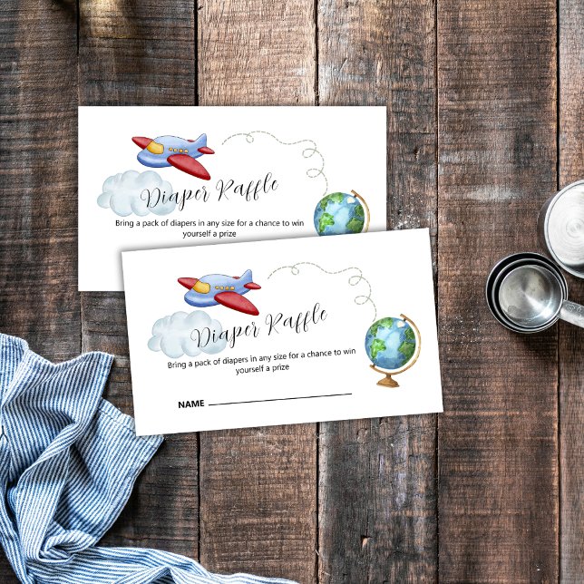 Cartão De Informações World Map Airplane Diaper Raffle Baby Shower (World Map Airplane Diaper Raffle Baby Shower Enclosure Card)