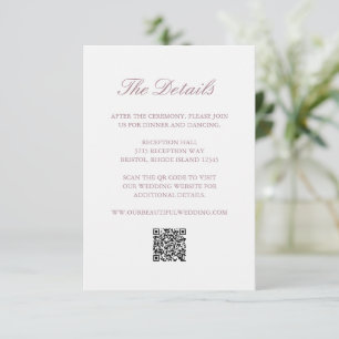 Cartão De Informações Wreath Mauve Monograma Código QR Casamento Legante