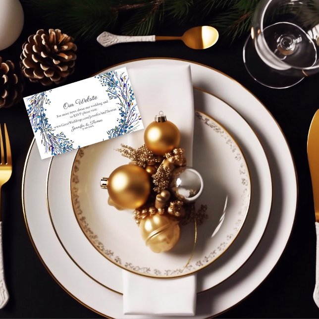 Cartão De Informações Wreath Winter Florals Wedding Website | Turquesa (Criador carregado)