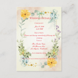Cartão De Informações Yellow and Pink Floral Wedding Enclosure Card