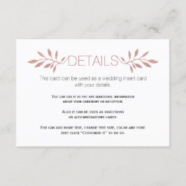 Cartão de inserção de casamento com folhas brilhan