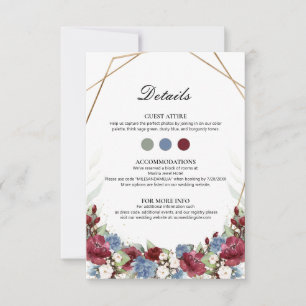 Cartão de Inserção de Casamento Floral Azul Poeire