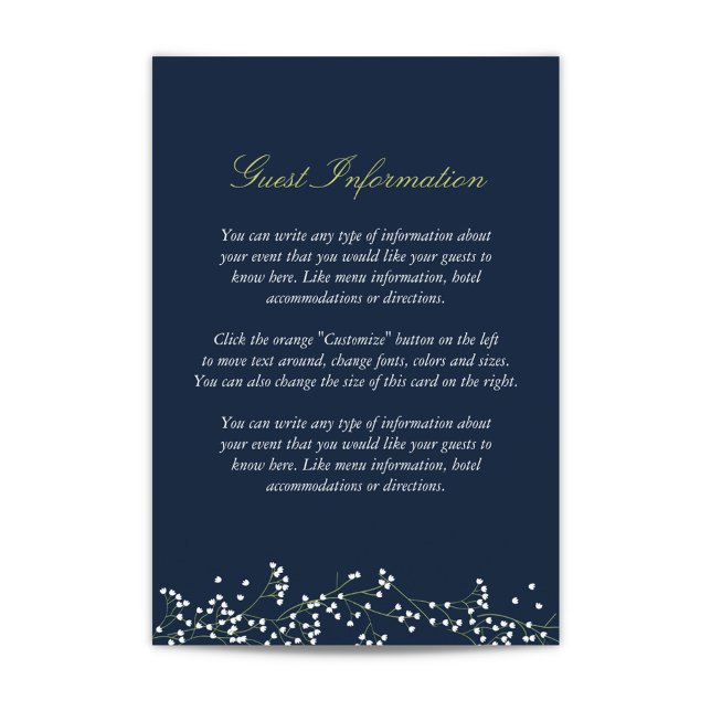 Cartão de Inserção de Casamento Respiratório de Be (Sweet Baby's Breath Enclosure Card in Navy Blue)