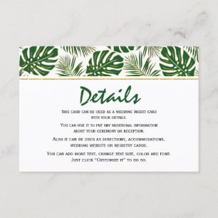 Cartão de inserção de casamento verde e dourado co