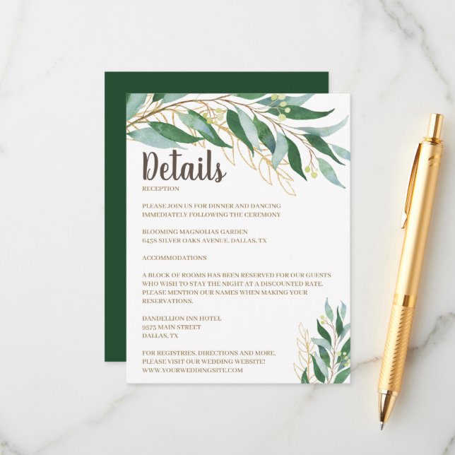 Cartão de Inserção de Detalhes do Casamento de Fol (Frente/Verso In Situ)