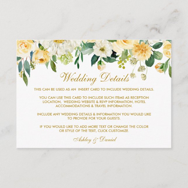 Cartão de Inserção de Detalhes do Casamento Dourad (Frente)