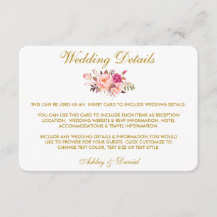 Cartão de Inserção de Detalhes do Casamento Dourad