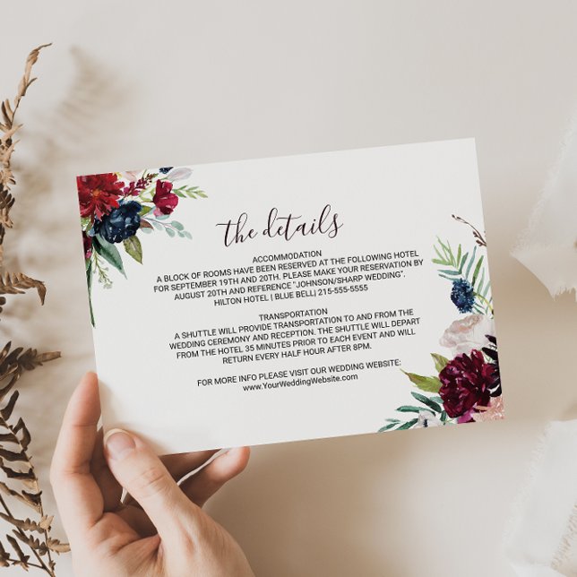 Cartão de Inserção de Detalhes do Casamento Floral (Criador carregado)