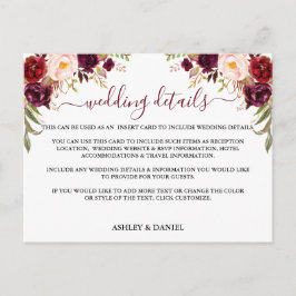 Cartão de Inserção de Detalhes do Casamento Floral