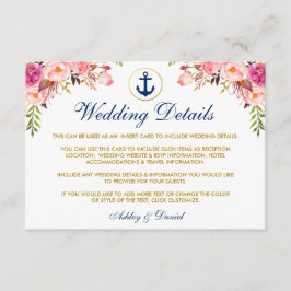 Cartão de Inserção de Detalhes Florais Náuticos Az