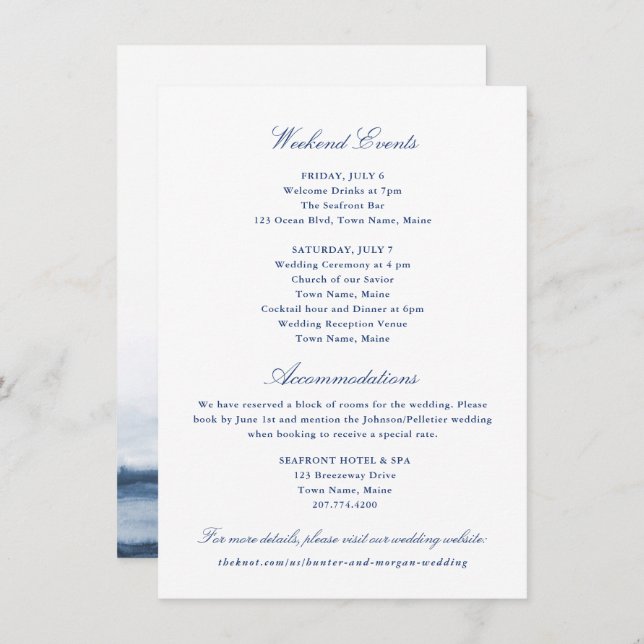 Cartão de Inserção de Eventos e Alojamentos de Fim (Frente/Verso)