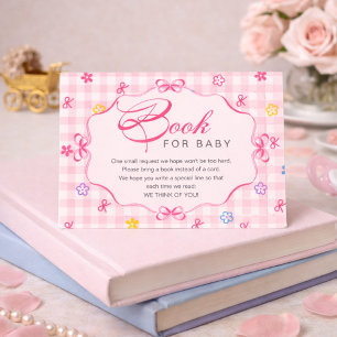 Cartão de Inserção de Livro de Laço Floral Gingham