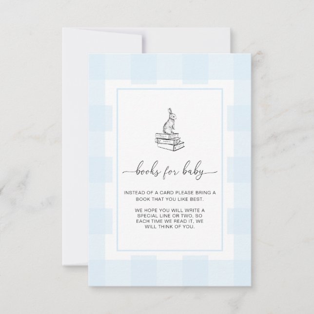 Cartão de Inserção de Livros de Coelho Azul Gingha (Frente)