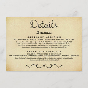 Cartão de Inserção Detalhada de Casamento   Vintag