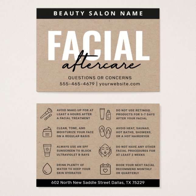 Cartão de Instrução de Pós-Cuidados Faciais Premiu (Frente & Verso)