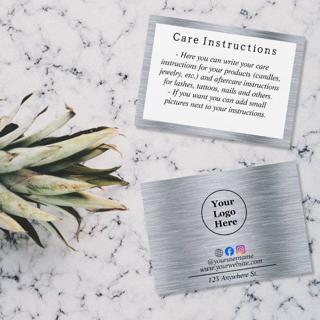 Cartão de instrução metálico Elegante de prata (Criador carregado)