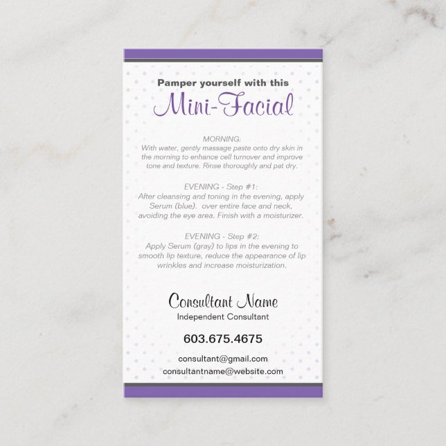 Cartão de instrução Mini-Facial (Frente)