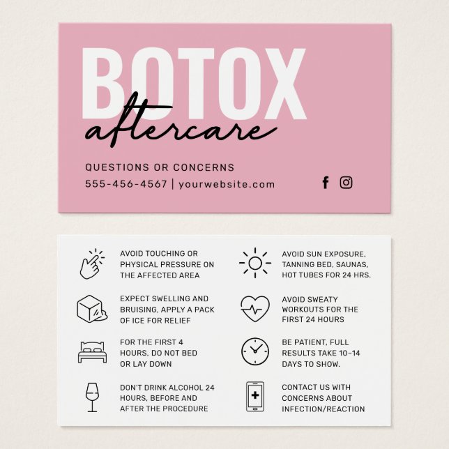 Cartão de Instrução Pós-Cuidados com Encher Botox (Frente & Verso)