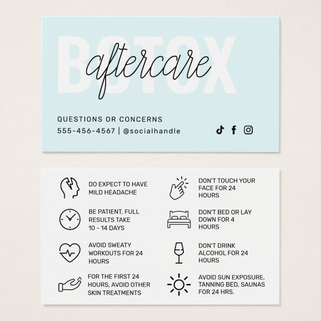 Cartão de Instrução Pós-Cuidados com Encher Botox (Frente & Verso)