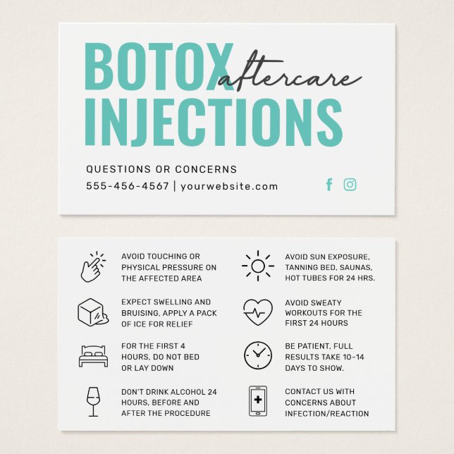 Cartão de Instrução Pós-Cuidados com Encher Botox (Frente & Verso)