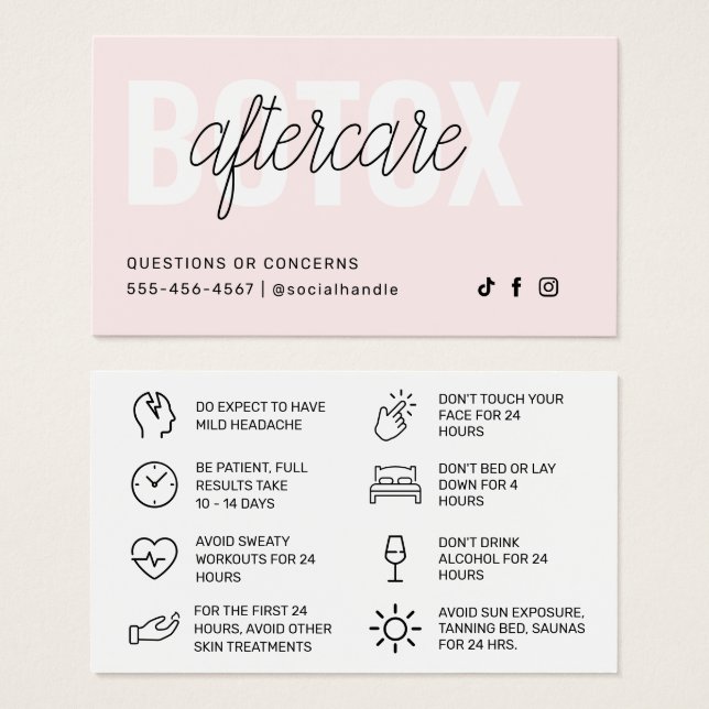 Cartão de Instrução Pós-Cuidados com Encher Botox (Frente & Verso)