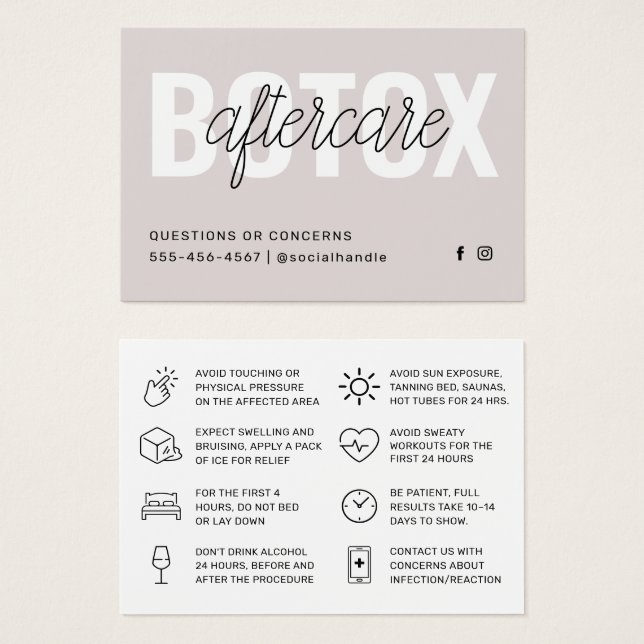 Cartão de Instrução Pós-Cuidados com Encher Botox (Frente & Verso)