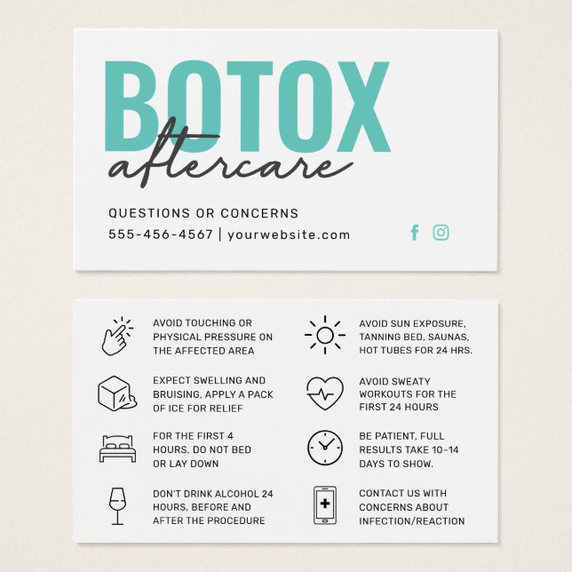 Cartão de Instrução Pós-Cuidados com Encher Botox (Frente & Verso)