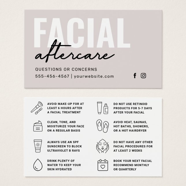Cartão de instruções de acompanhamento facial a co (Frente & Verso)