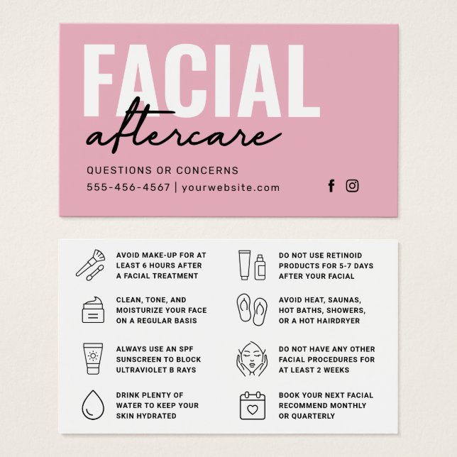 Cartão de instruções de acompanhamento facial a co (Frente & Verso)
