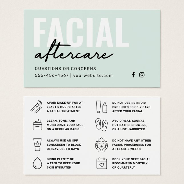 Cartão de instruções de acompanhamento facial a co (Frente & Verso)