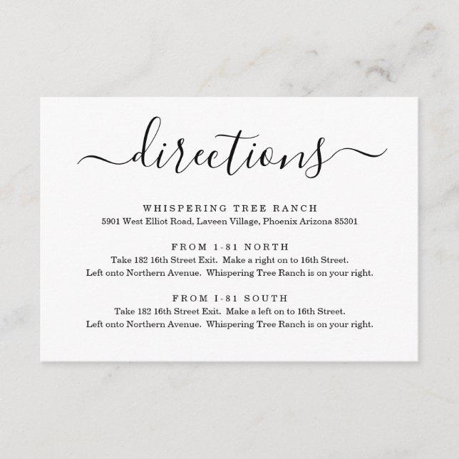 Cartão de Instruções de Direção - Simples (Frente)