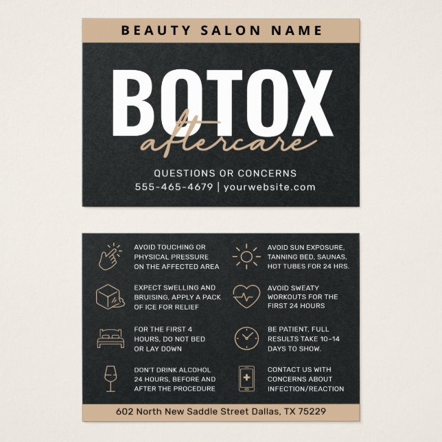 Cartão de Instruções de Pós-Tratamento de Botox Pr (Frente & Verso)
