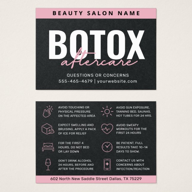 Cartão de Instruções de Pós-Tratamento de Botox Pr (Frente & Verso)
