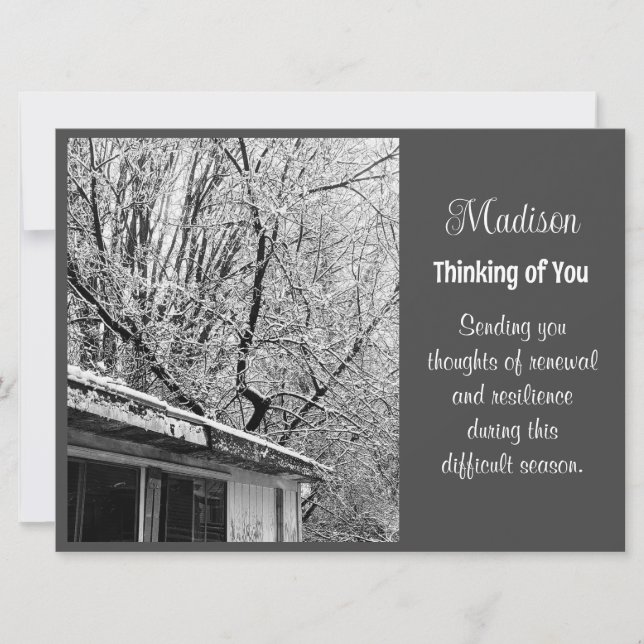 Cartão de Inverno de Neve Negra e Branca (Frente)