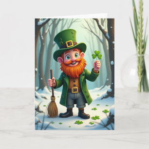 Cartão de Inverno do Leprechaun Sortudo