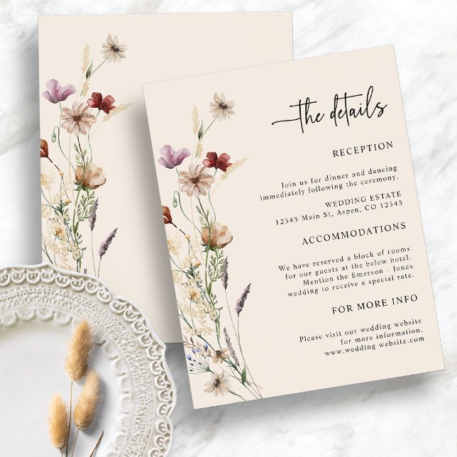 Cartão de Invólucro Boho Wildflower (Boho Wildflowers Wedding Enclosure Card
)