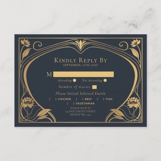 Cartão de Invólucro de Casamento do Lotus Art Nouv (Frente)