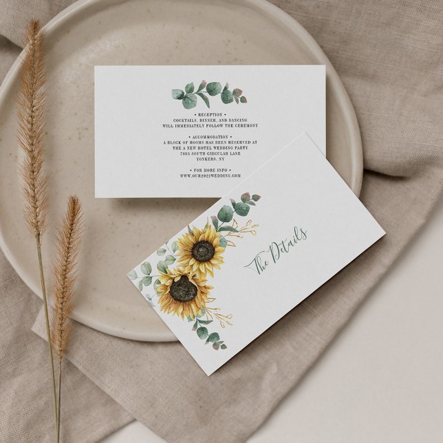 Cartão de Invólucro de Girassol Floral Eucalyptus (Floral Sunflower Eucalyptus Wedding Details Enclosure Card)