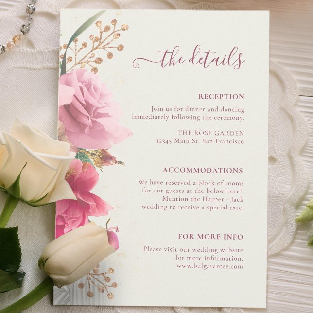 Cartão de Invólucro Dourado do Jardim Floral Elega (Elegant Floral Garden Gold Wedding Enclosure Card)