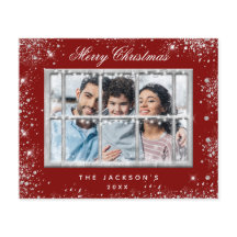 Cartão de janela de foto vermelho de Natal
