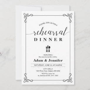 Cartão de Jantar de Ensaios de Casamento com Tipog