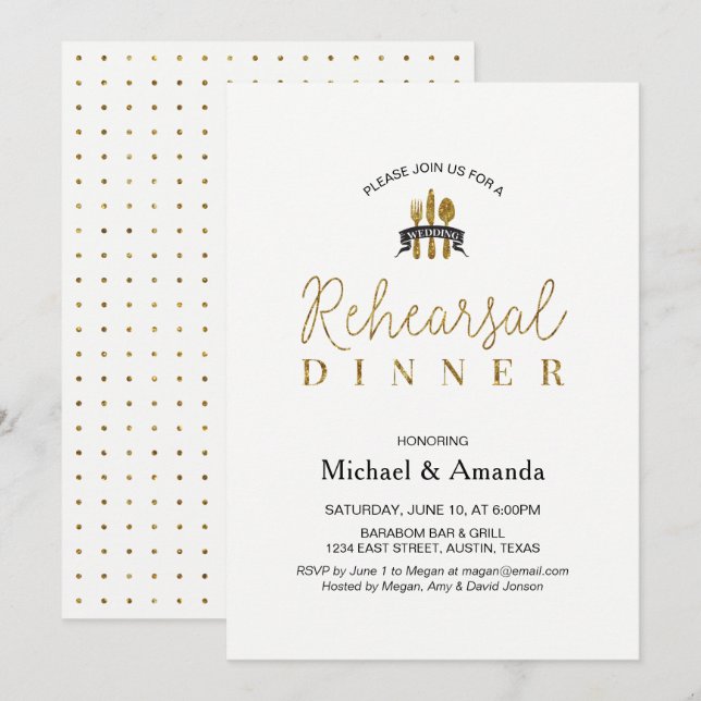 Cartão de Jantar de Ensaios de Casamento Simples M (Frente/Verso)