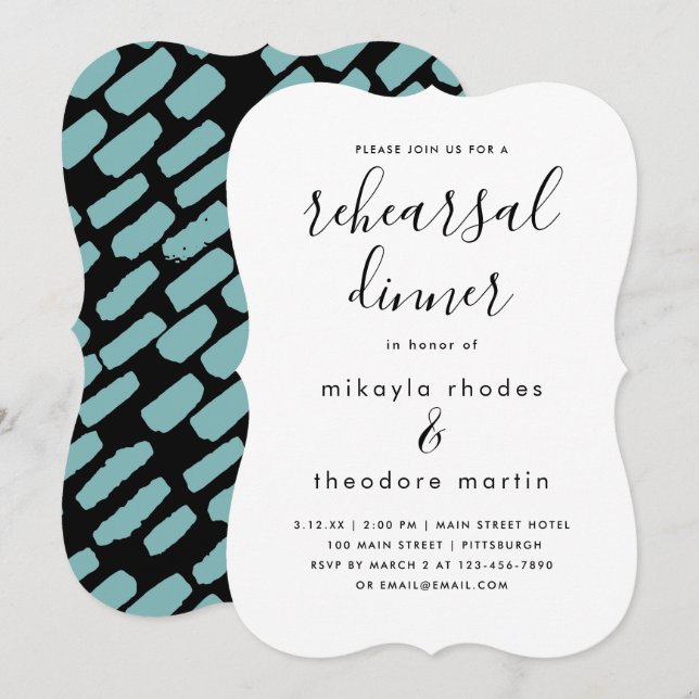 Cartão de Janto de Ensaio de Casamento de Script M (Frente/Verso)