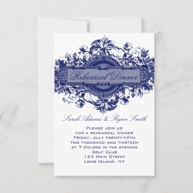 CARTÃO DE JANTO REHEARSAL DE CASAMENTO FLORAL AZUL (Frente)