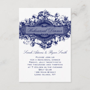 CARTÃO DE JANTO REHEARSAL DE CASAMENTO FLORAL AZUL