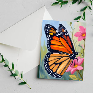 Cartão de Jardim Floral Aquarela Borboleta Monarca
