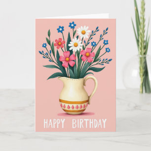Cartão de Jarro Floral de Aniversário Doce