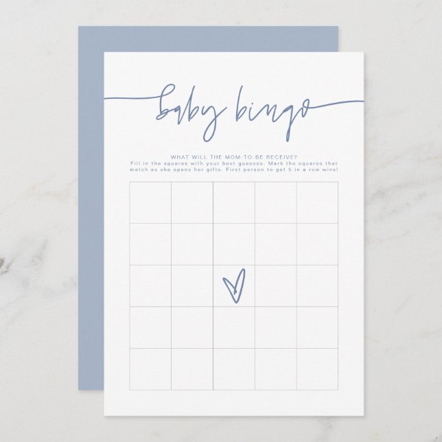 Cartão de Jogo Azul de Chá de fraldas Azul Dusty (Frente/Verso)